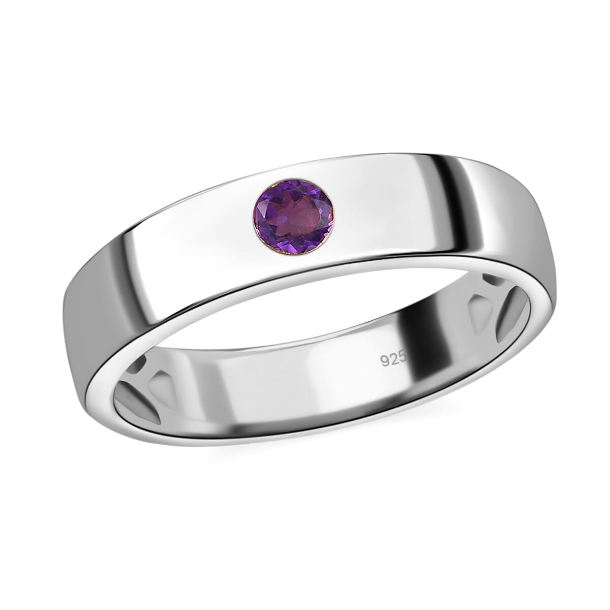 Amethyst Solitaire Wedding Band Ring in Platinum Plated Sterling Silver 3634337 2