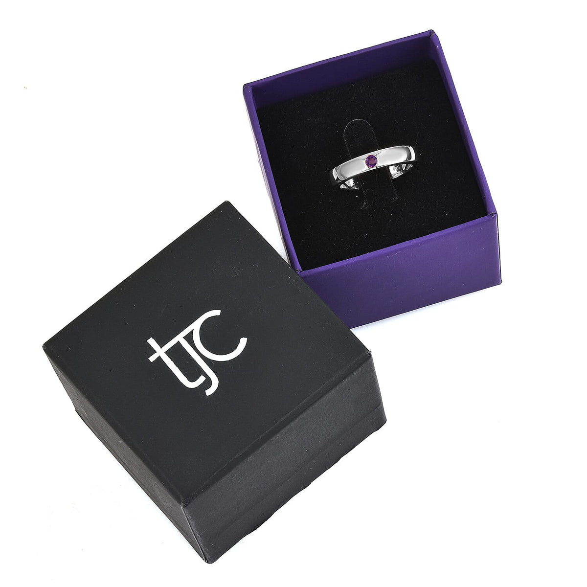 Amethyst Solitaire Wedding Band Ring in Platinum Plated Sterling Silver 3634337 5