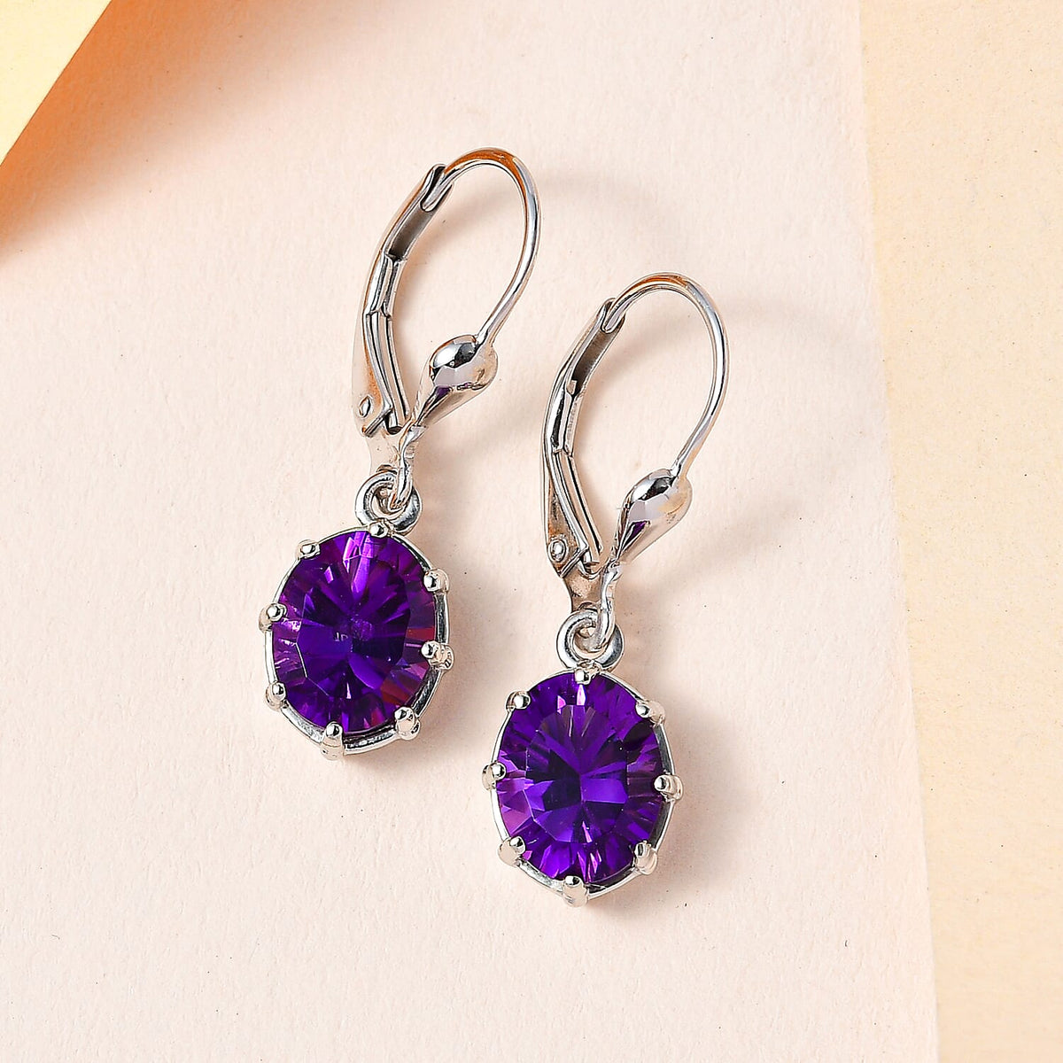 TJC Launch Concave Cut Amethyst Lever Back Earrings in Platinum Overlay Sterling Silver 3.55 Ct. 7516675 2