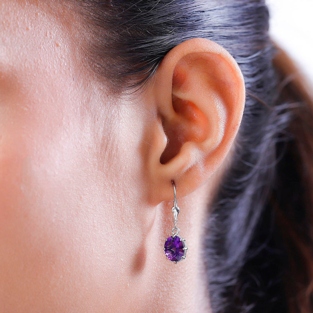 TJC Launch Concave Cut Amethyst Lever Back Earrings in Platinum Overlay Sterling Silver 3.55 Ct. 7516675 3