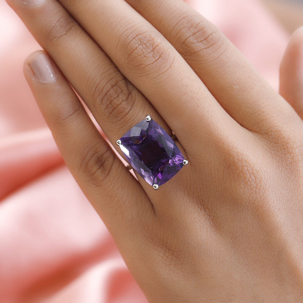 Amethyst Solitaire Ring in Platinum Overlay Sterling Silver 21.38 Ct. 7416865 6