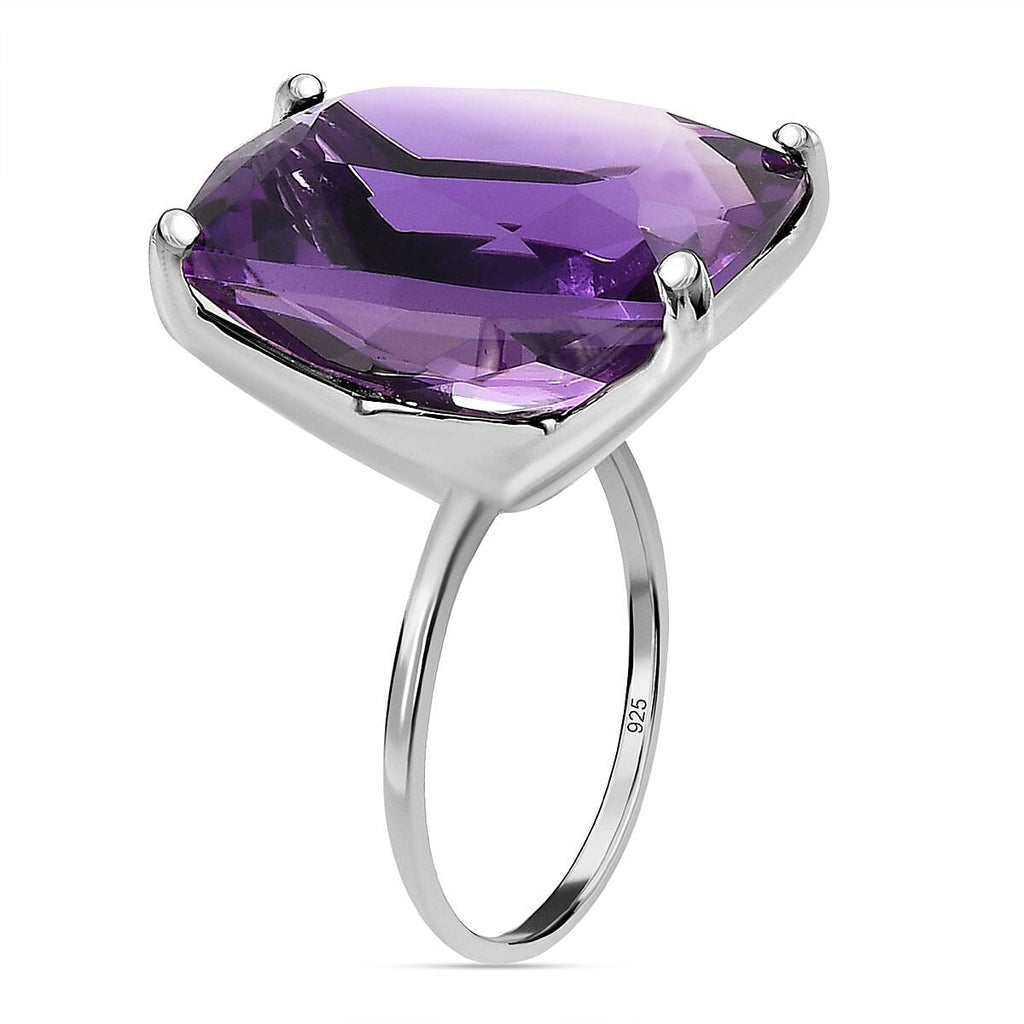 Amethyst Solitaire Ring in Platinum Overlay Sterling Silver 21.38 Ct.
