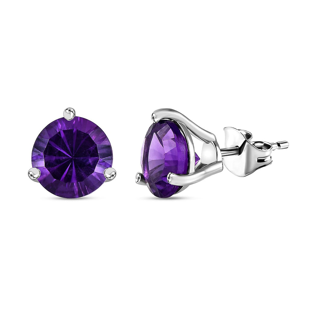 TJC Launch Concave Cut Amethyst Solitaire Stud Earrings in Platinum Overlay Sterling Silver 3.45 Ct.
