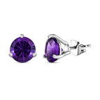 TJC Launch Concave Cut Amethyst Solitaire Stud Earrings in Platinum Overlay Sterling Silver 3.45 Ct.