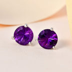 TJC Launch Concave Cut Amethyst Solitaire Stud Earrings in Platinum Overlay Sterling Silver 3.45 Ct.