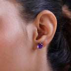 TJC Launch Concave Cut Amethyst Solitaire Stud Earrings in Platinum Overlay Sterling Silver 3.45 Ct.