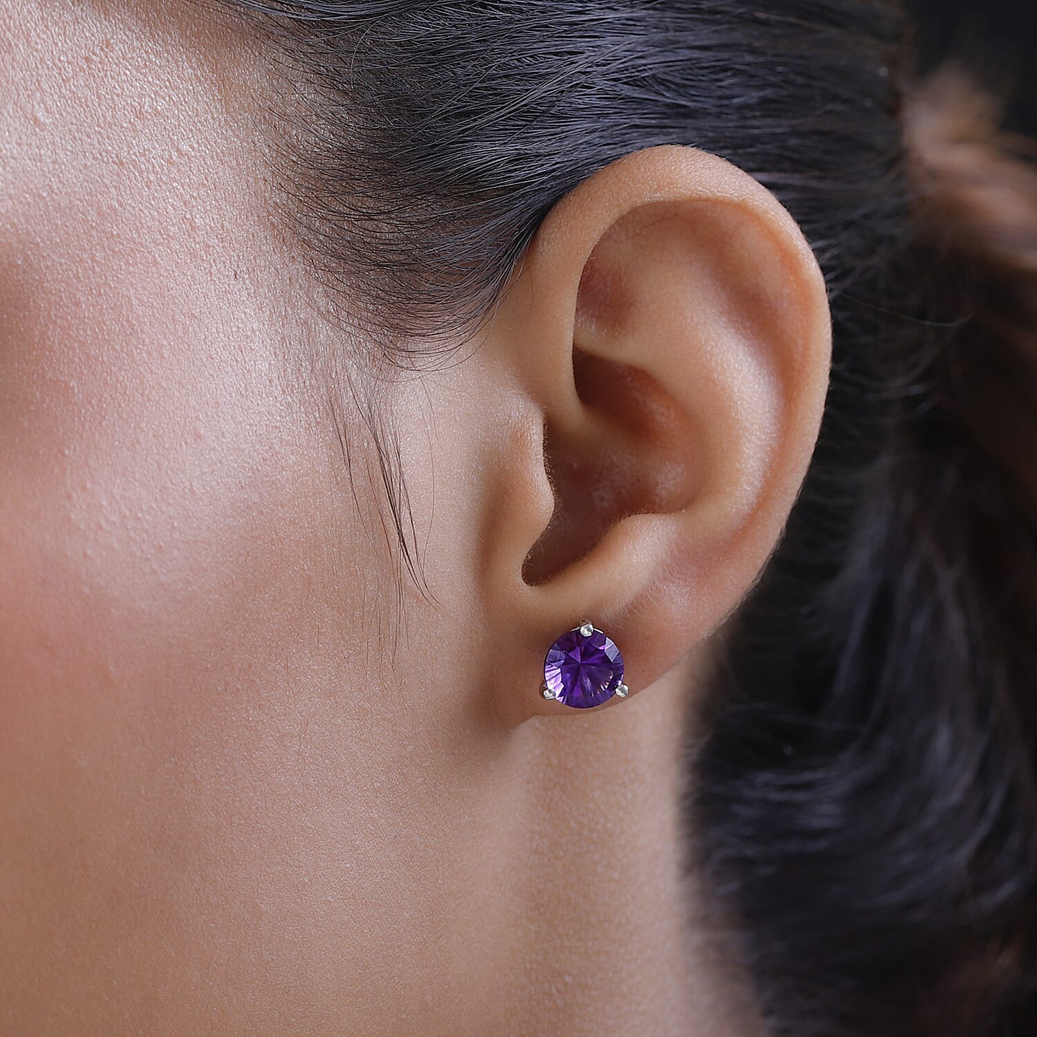 TJC Launch Concave Cut Amethyst Solitaire Stud Earrings in Platinum Overlay Sterling Silver 3.45 Ct. 7516673 3