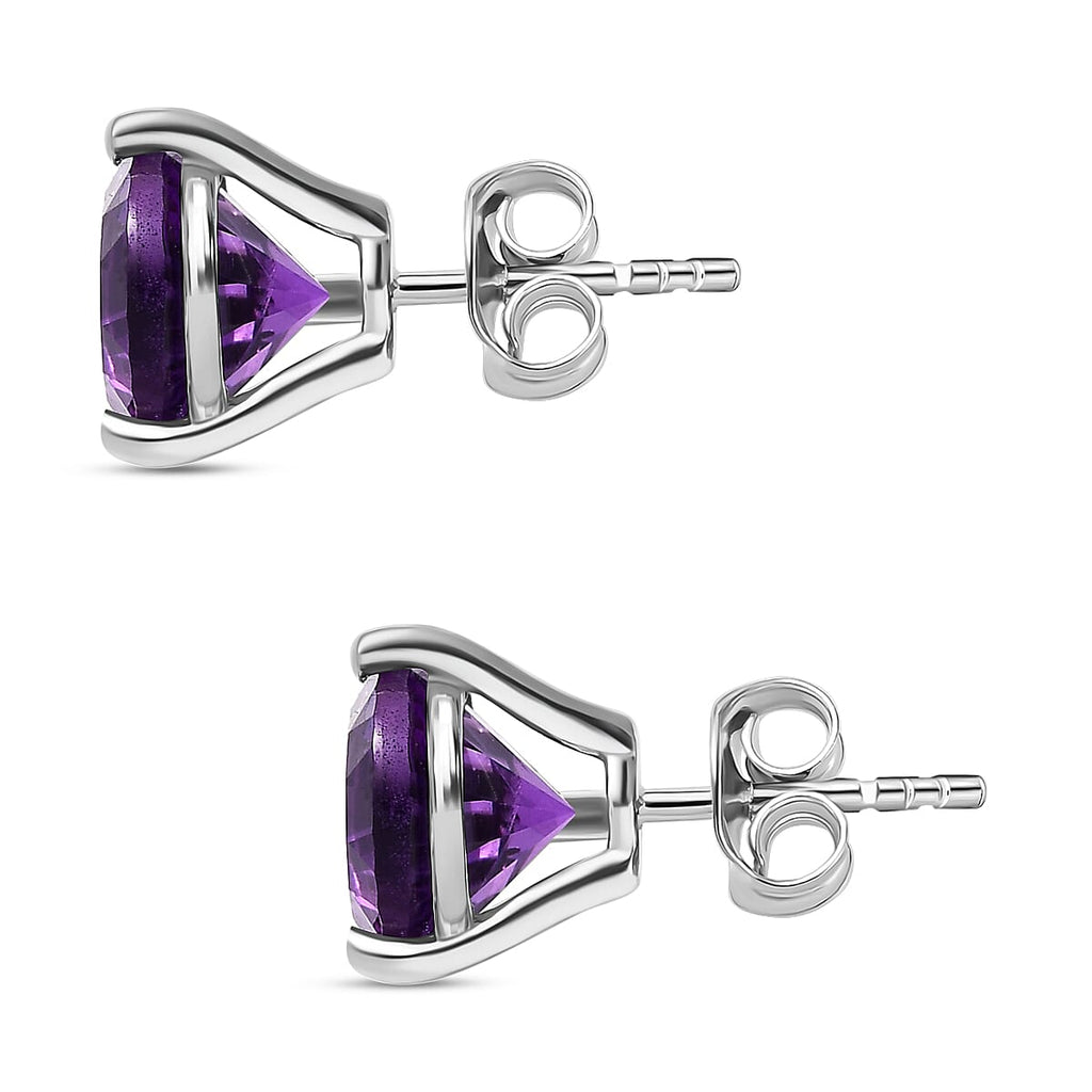 TJC Launch Concave Cut Amethyst Solitaire Stud Earrings in Platinum Overlay Sterling Silver 3.45 Ct.