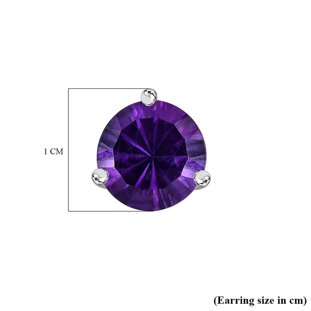 TJC Launch Concave Cut Amethyst Solitaire Stud Earrings in Platinum Overlay Sterling Silver 3.45 Ct.