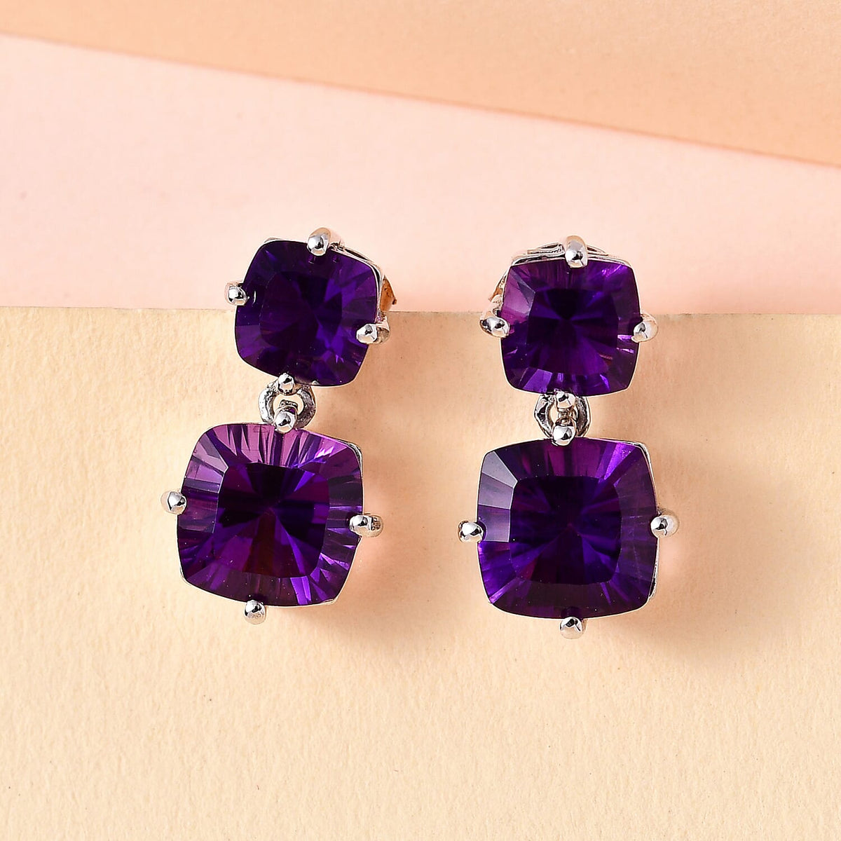 TJC Launch Concave Cut Amethyst Stud Earrings in Platinum Overlay Sterling Silver 6.31 Ct. 7516593 2