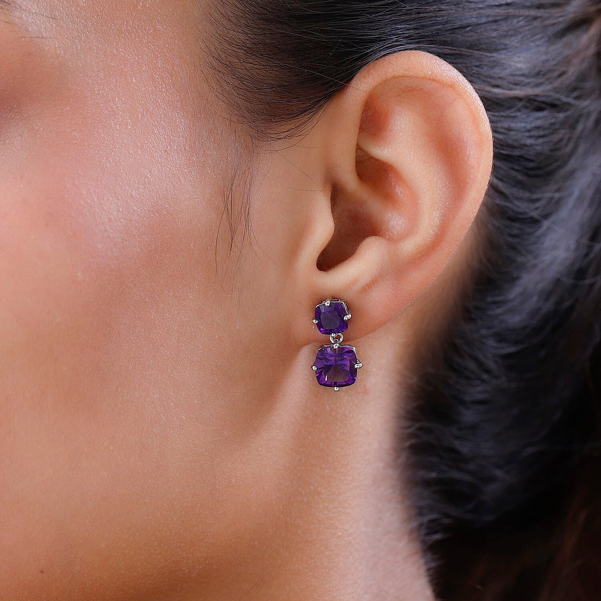 TJC Launch Concave Cut Amethyst Stud Earrings in Platinum Overlay Sterling Silver 6.31 Ct. 7516593 3