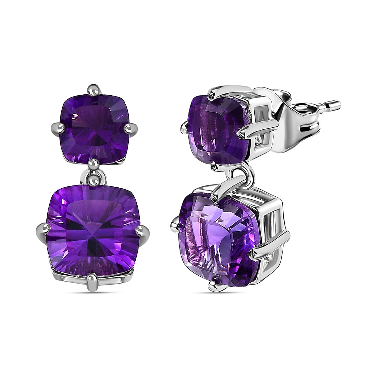 TJC Launch Concave Cut Amethyst Stud Earrings in Platinum Overlay Sterling Silver 6.31 Ct. 7516593 4