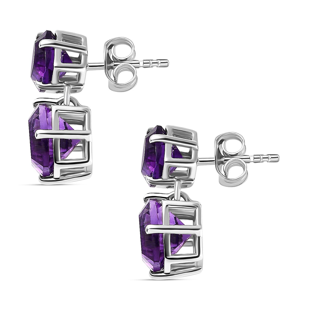TJC Launch Concave Cut Amethyst Stud Earrings in Platinum Overlay Sterling Silver 6.31 Ct. 7516593 5