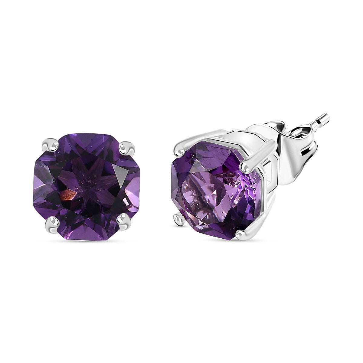Amethyst Stud Earrings (With Push Back) in Platinum Overlay Sterling Silver 4.196 Ct. 7232077 0
