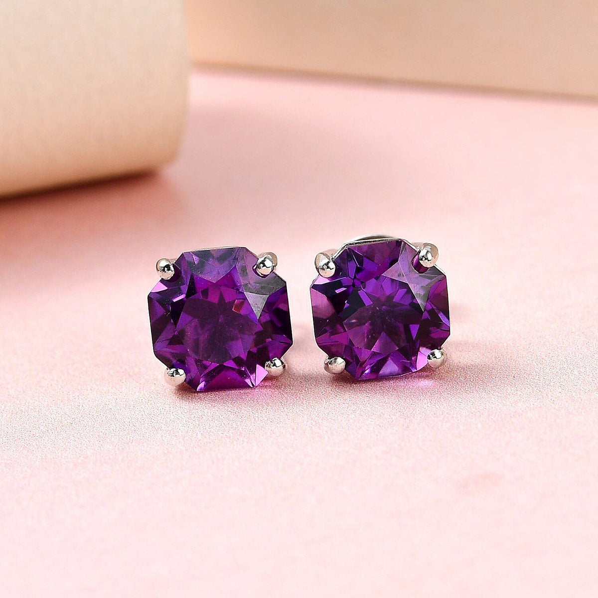 Amethyst Stud Earrings (With Push Back) in Platinum Overlay Sterling Silver 4.196 Ct. 7232077 2