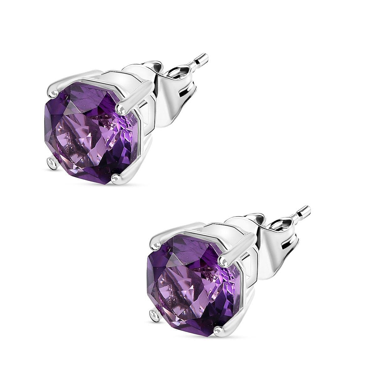 Amethyst Stud Earrings (With Push Back) in Platinum Overlay Sterling Silver 4.196 Ct. 7232077 4