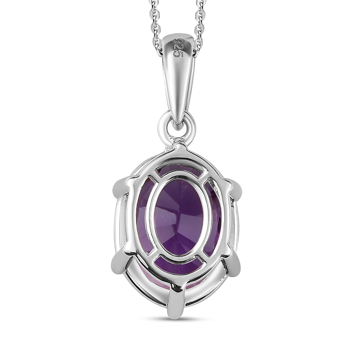 Amethyst (Concave Cut) Solitaire Pendant with Chain (Size 20) in Platinum Overlay Sterling Silver 4.110 Ct. 4209013 5