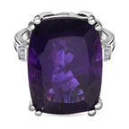 Amethyst and Diamond Ring in Platinum Overlay Sterling Silver 19.36 Ct, Silver Wt 5.60 Gms.