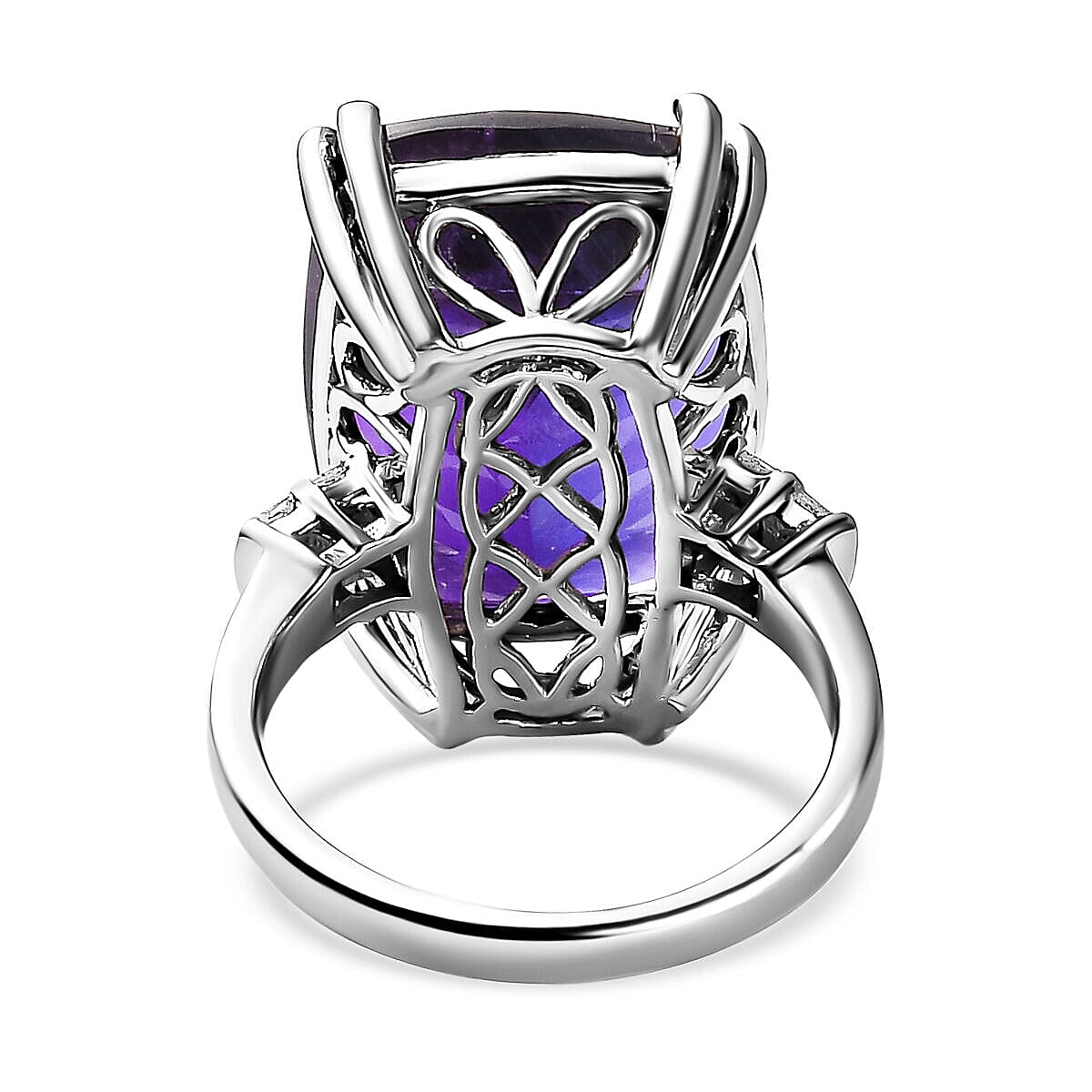 Amethyst and Diamond Ring in Platinum Overlay Sterling Silver 19.36 Ct, Silver Wt 5.00 Gms. 7371005 8