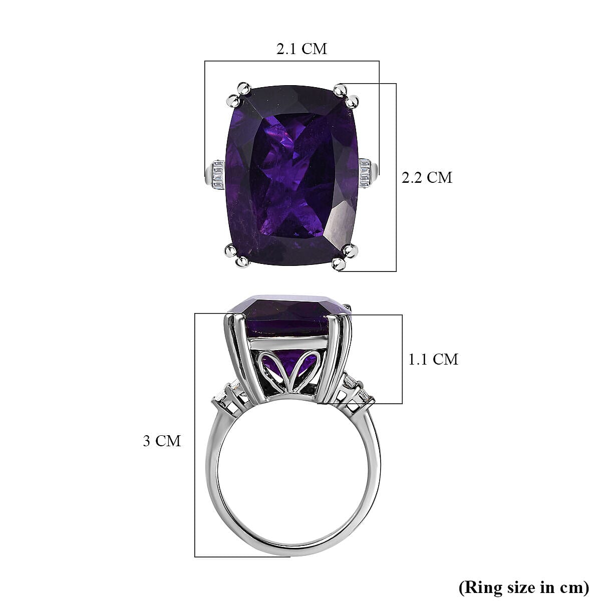 Amethyst and Diamond Ring in Platinum Overlay Sterling Silver 19.36 Ct, Silver Wt 5.00 Gms. 7371005 10