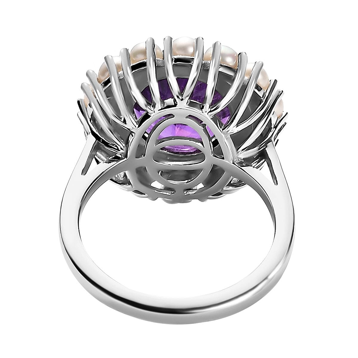 Amethyst and Fresh Water Pearl Ring in Platinum Overlay Sterling Silver 6.29 Ct. 7255833 8
