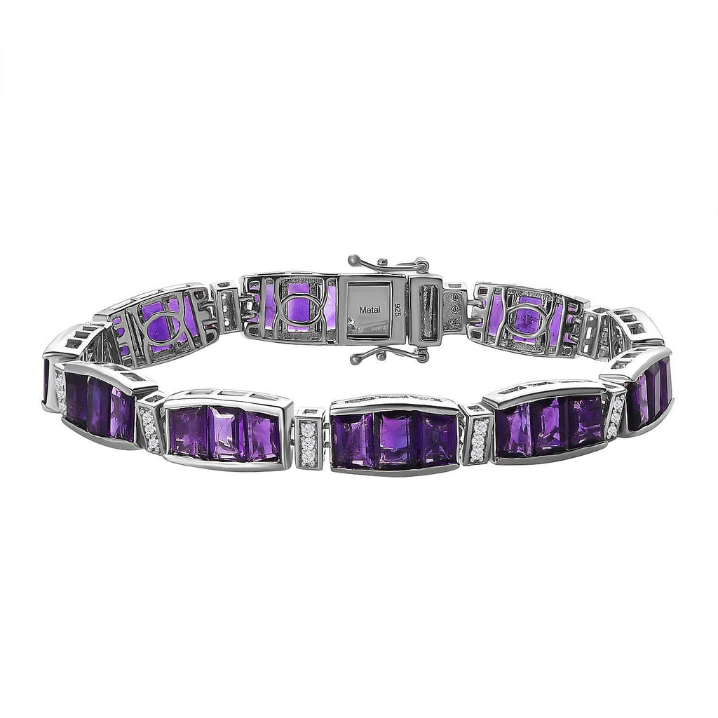 Brejinho Amethyst and Natural Zircon Bracelet (Size - 7.5) in Platinum Overlay Sterling Silver 23.38 Ct, Silver Wt. 20.14 Gms