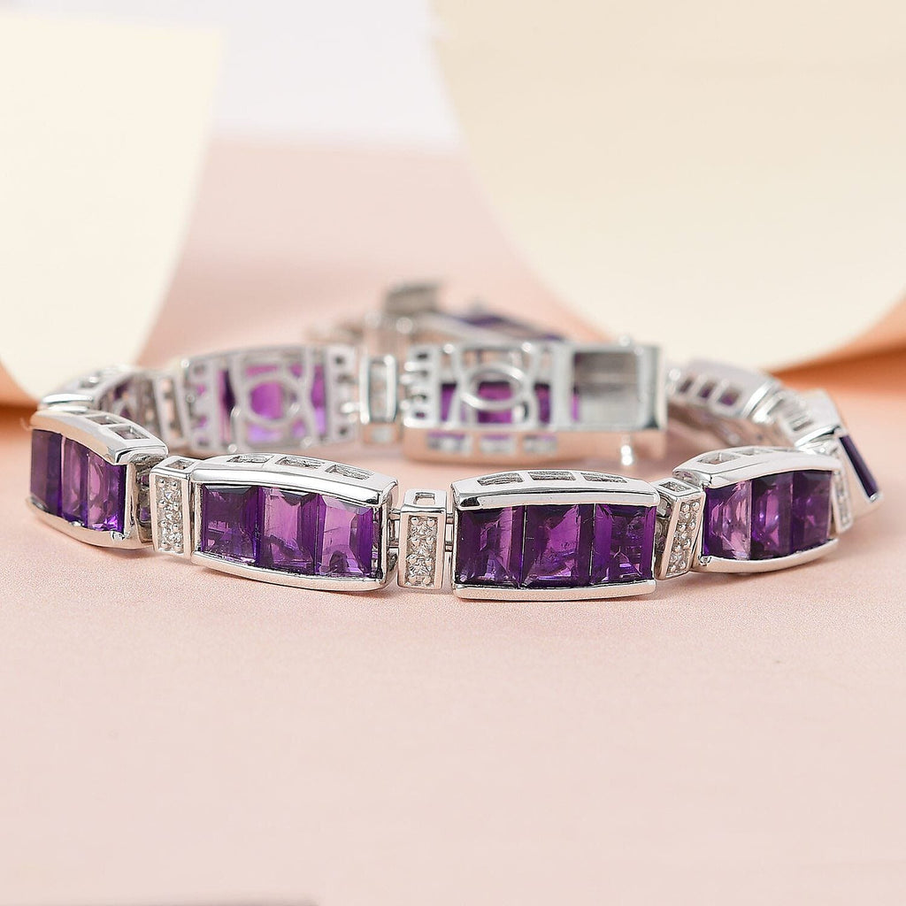 Brejinho Amethyst and Natural Zircon Bracelet (Size - 7.5) in Platinum Overlay Sterling Silver 23.38 Ct, Silver Wt. 20.14 Gms