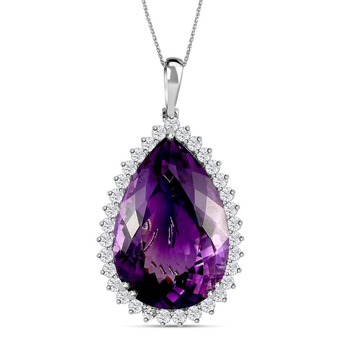 Amethyst and Natural Zircon Pendant with Chain (Size - 20) in Platinum Overlay Sterling Silver 80.10 Ct, Silver Wt. 9.00 Gms 4141810 0