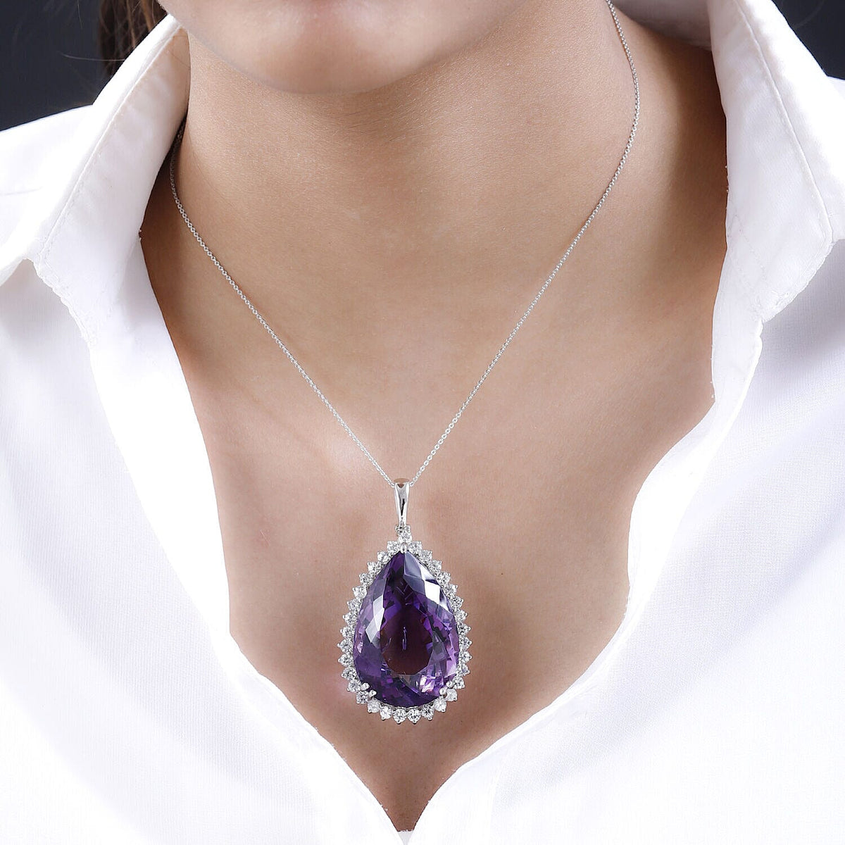 Amethyst and Natural Zircon Pendant with Chain (Size - 20) in Platinum Overlay Sterling Silver 80.10 Ct, Silver Wt. 9.00 Gms 4141810 1