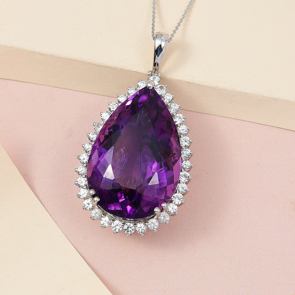 Amethyst and Natural Zircon Pendant with Chain (Size - 20) in Platinum Overlay Sterling Silver 80.10 Ct, Silver Wt. 9.00 Gms 4141810 2