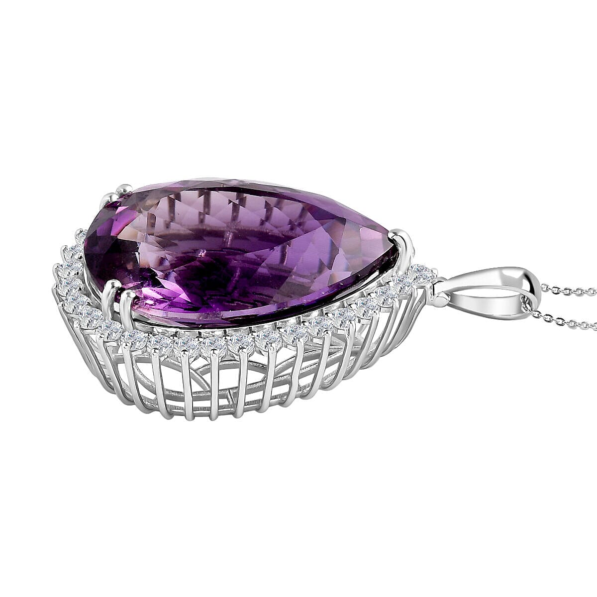 Amethyst and Natural Zircon Pendant with Chain (Size - 20) in Platinum Overlay Sterling Silver 80.10 Ct, Silver Wt. 9.00 Gms 4141810 3