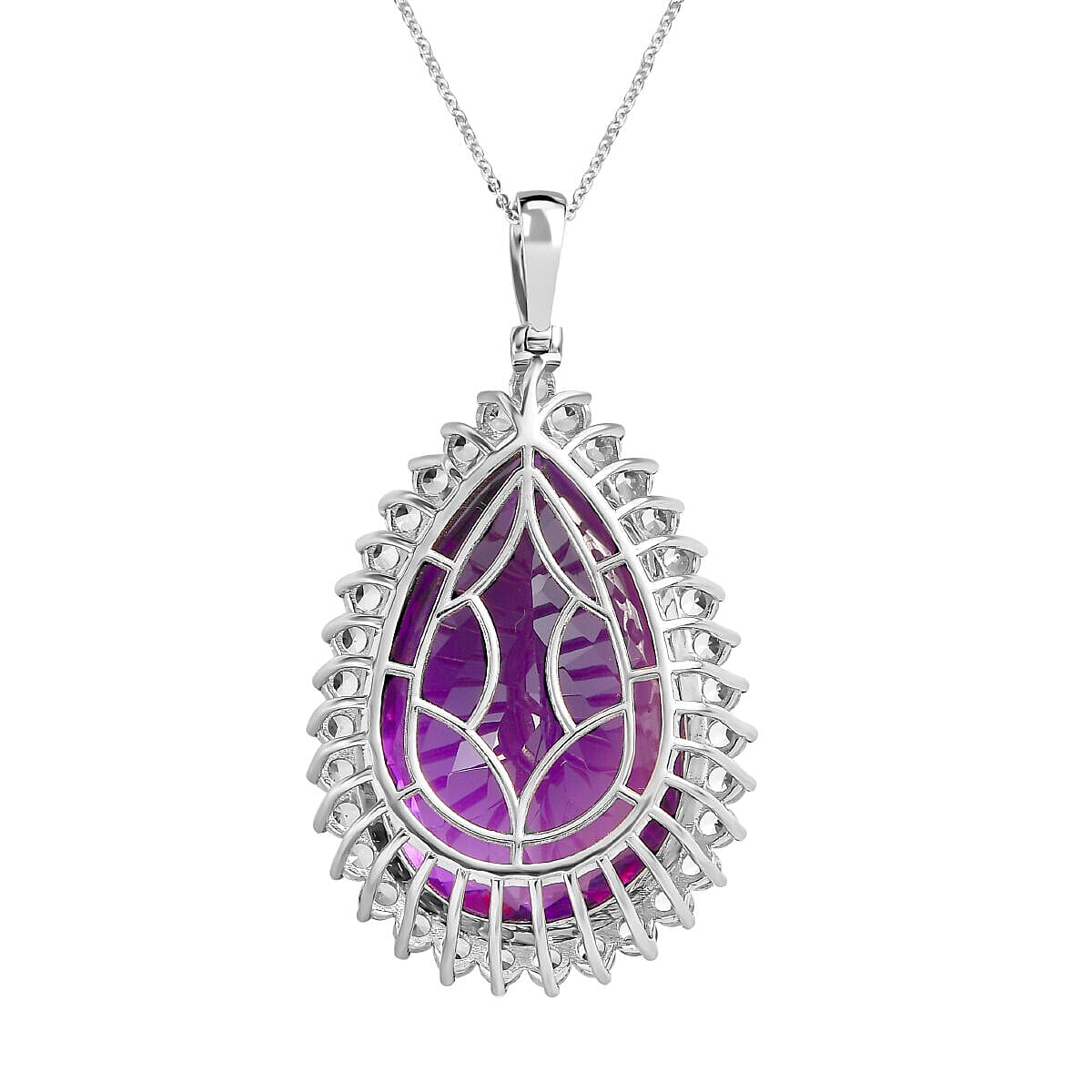 Amethyst and Natural Zircon Pendant with Chain (Size - 20) in Platinum Overlay Sterling Silver 80.10 Ct, Silver Wt. 9.00 Gms 4141810 4