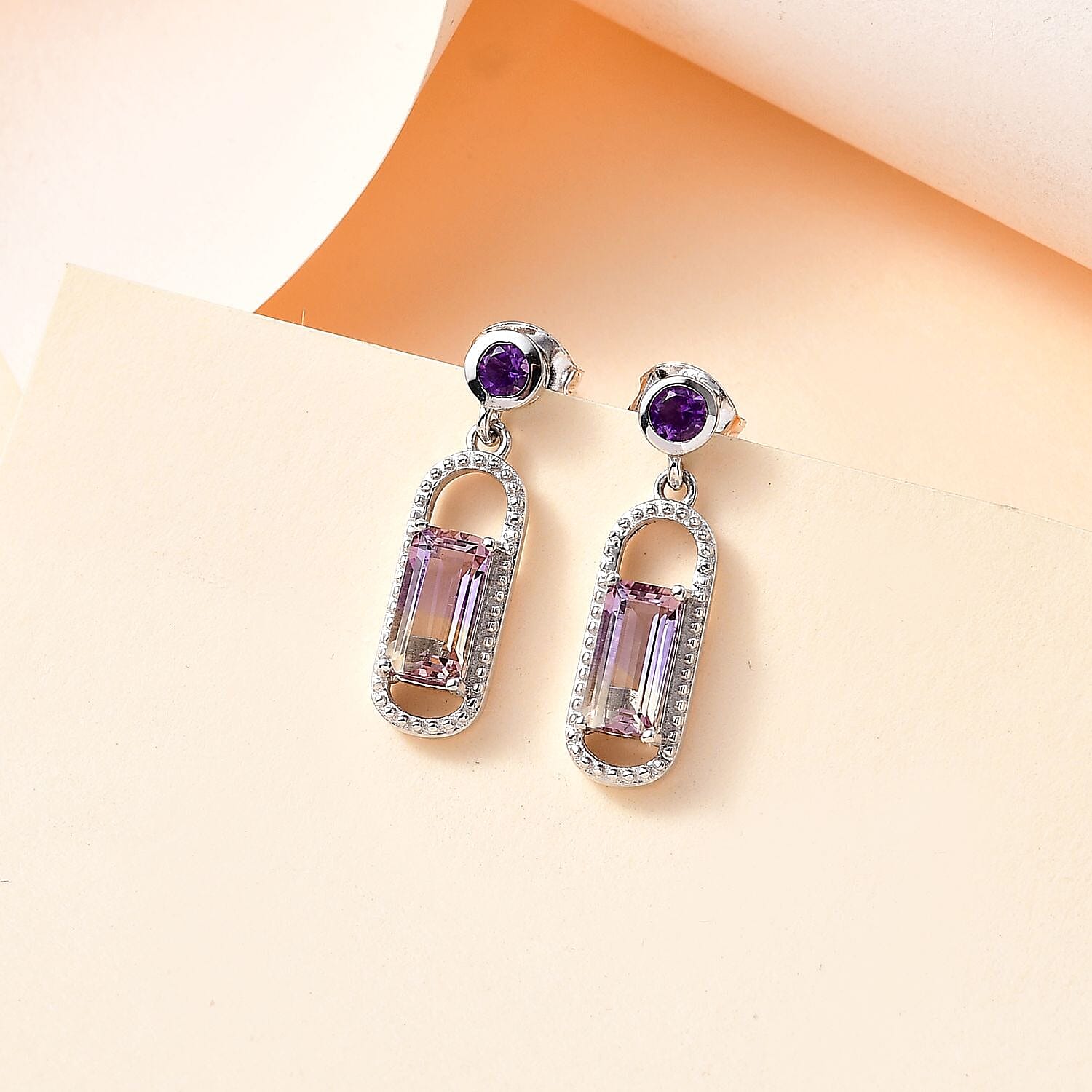 Ametrine &amp; Amethyst Dangle Earrings in Rhodium Overlay Sterling Silver 1.92 Ct 7791040 2