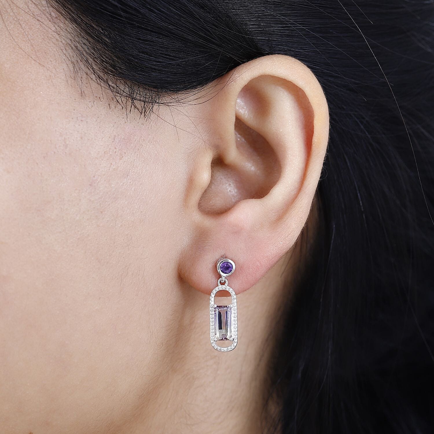 Ametrine &amp; Amethyst Dangle Earrings in Rhodium Overlay Sterling Silver 1.92 Ct 7791040 3