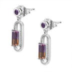 Ametrine & Amethyst Dangle Earrings in Rhodium Overlay Sterling Silver 1.92 Ct