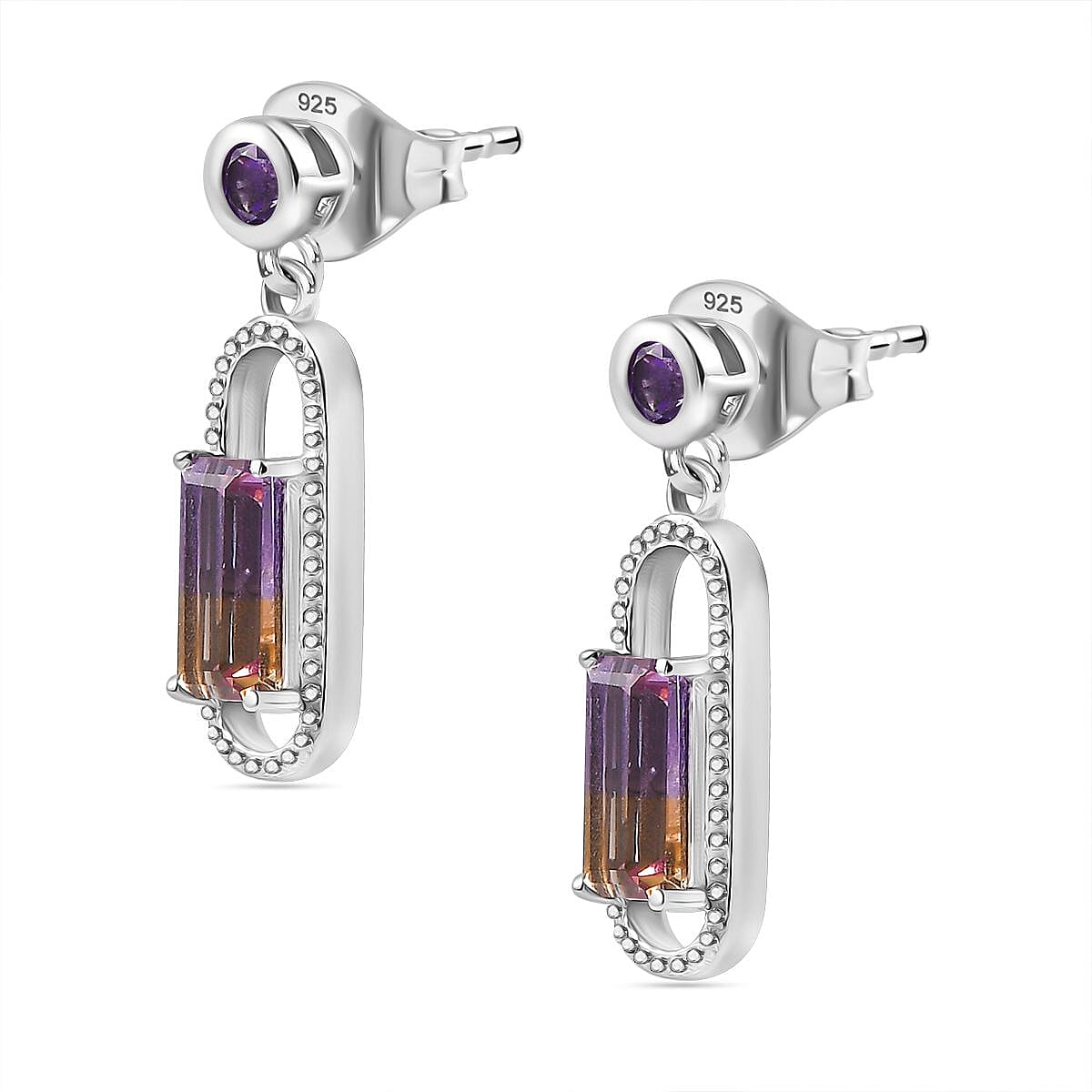 Ametrine &amp; Amethyst Dangle Earrings in Rhodium Overlay Sterling Silver 1.92 Ct 7791040 4