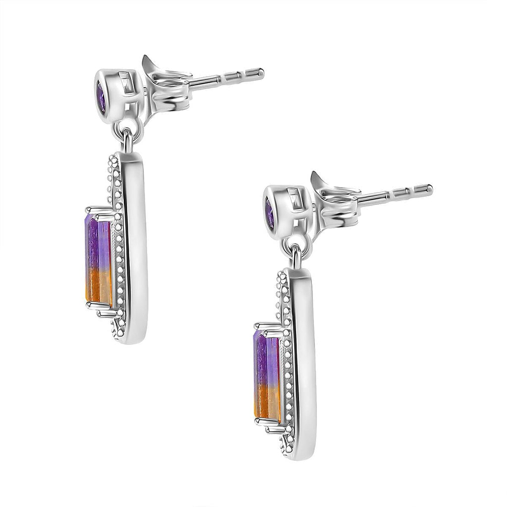 Ametrine & Amethyst Dangle Earrings in Rhodium Overlay Sterling Silver 1.92 Ct