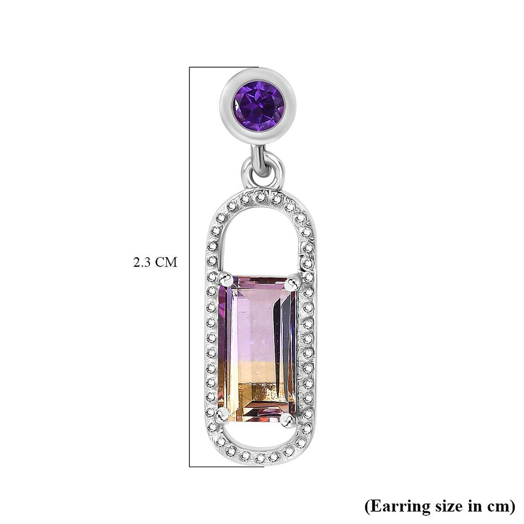 Ametrine & Amethyst Dangle Earrings in Rhodium Overlay Sterling Silver 1.92 Ct