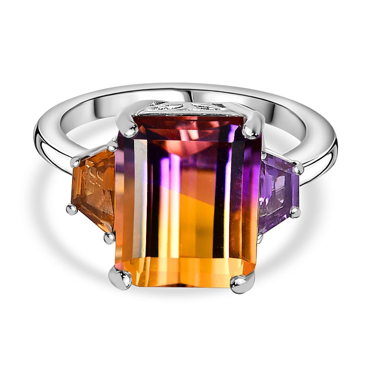 Ametrine,Citrine &amp; Amethyst Ring in Rhodium Overlay Sterling Silver 5.45 Ct 7794625 0