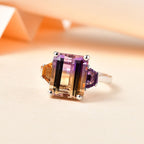 Ametrine,Citrine & Amethyst Ring in Rhodium Overlay Sterling Silver 5.45 Ct