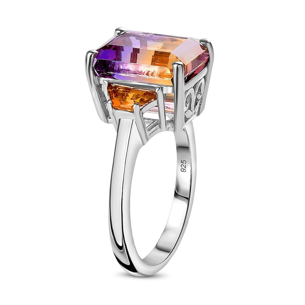 Ametrine,Citrine & Amethyst Ring in Rhodium Overlay Sterling Silver 5.45 Ct
