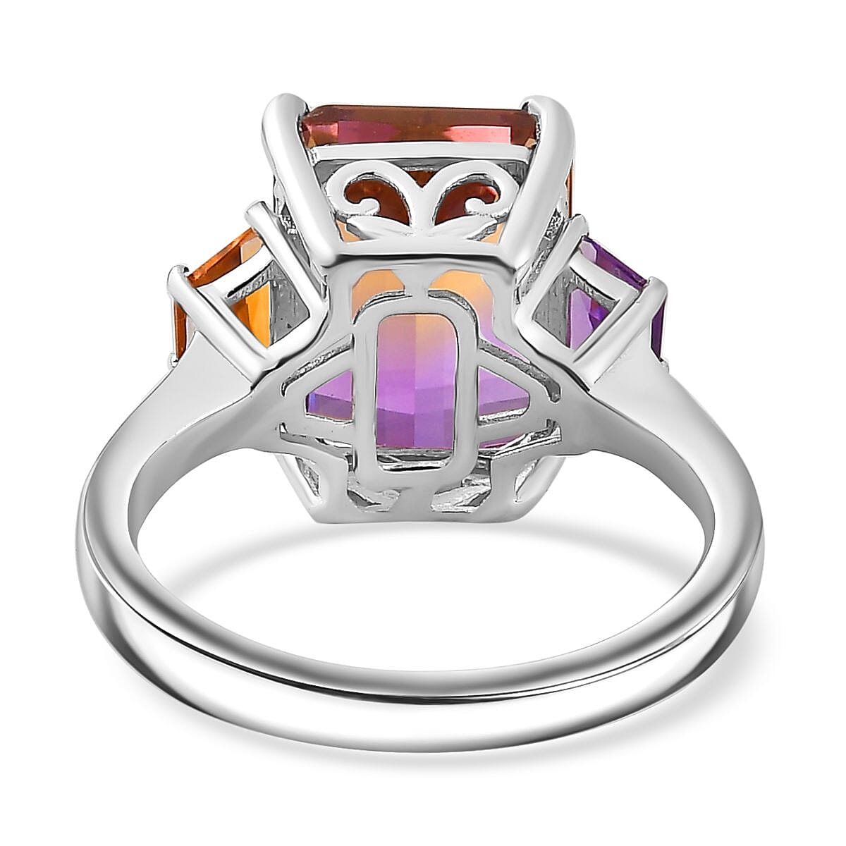 Ametrine,Citrine &amp; Amethyst Ring in Rhodium Overlay Sterling Silver 5.45 Ct 7794625 5