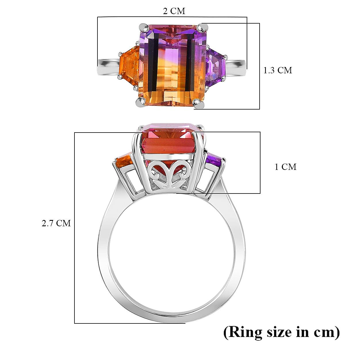 Ametrine,Citrine &amp; Amethyst Ring in Rhodium Overlay Sterling Silver 5.45 Ct 7794625 6