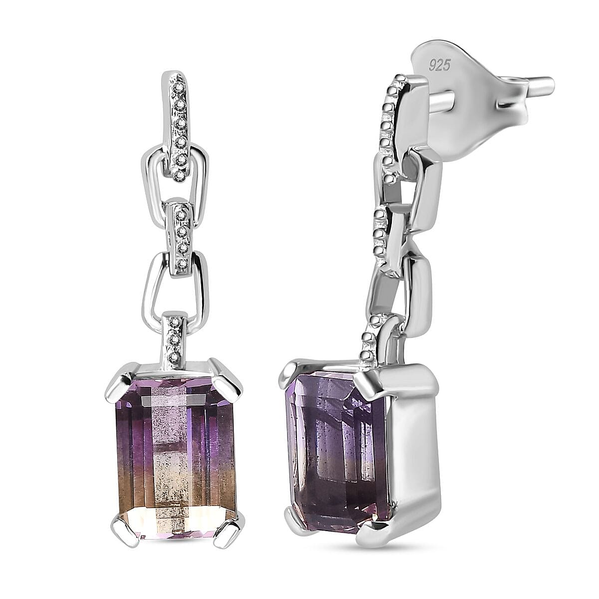 Ametrine Solitaire Dangle Earrings in Rhodium Overlay Sterling Silver 3.83 Ct. 7791466 0