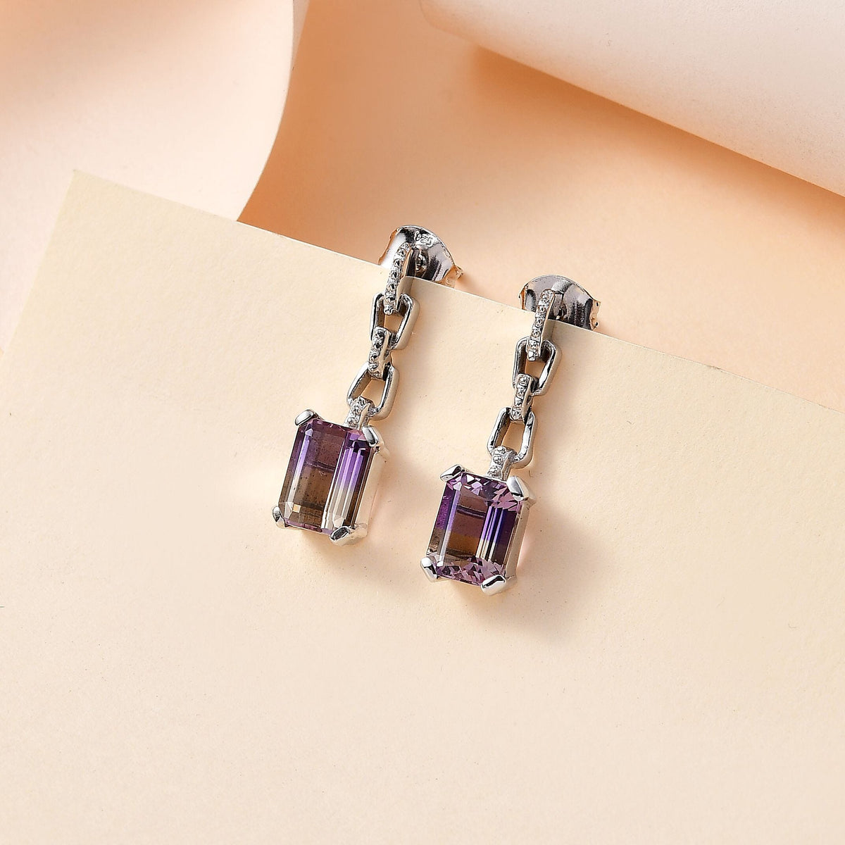 Ametrine Solitaire Dangle Earrings in Rhodium Overlay Sterling Silver 3.83 Ct. 7791466 2