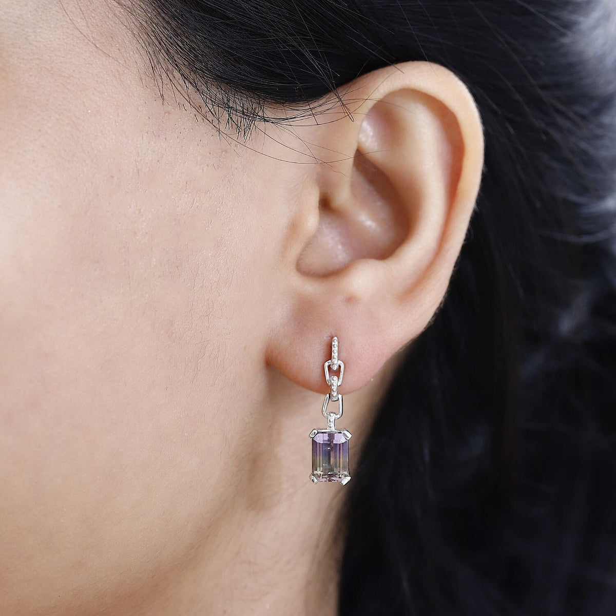 Ametrine Solitaire Dangle Earrings in Rhodium Overlay Sterling Silver 3.83 Ct. 7791466 3