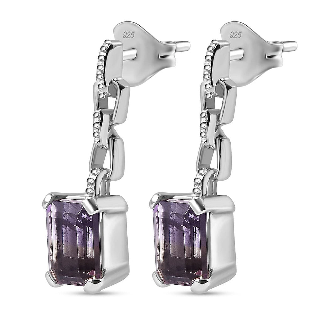 Ametrine Solitaire Dangle Earrings in Rhodium Overlay Sterling Silver 3.83 Ct.