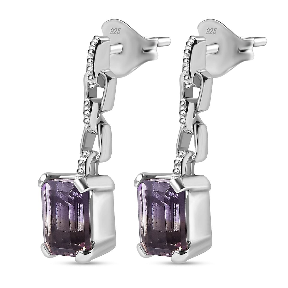 Ametrine Solitaire Dangle Earrings in Rhodium Overlay Sterling Silver 3.83 Ct. 7791466 4