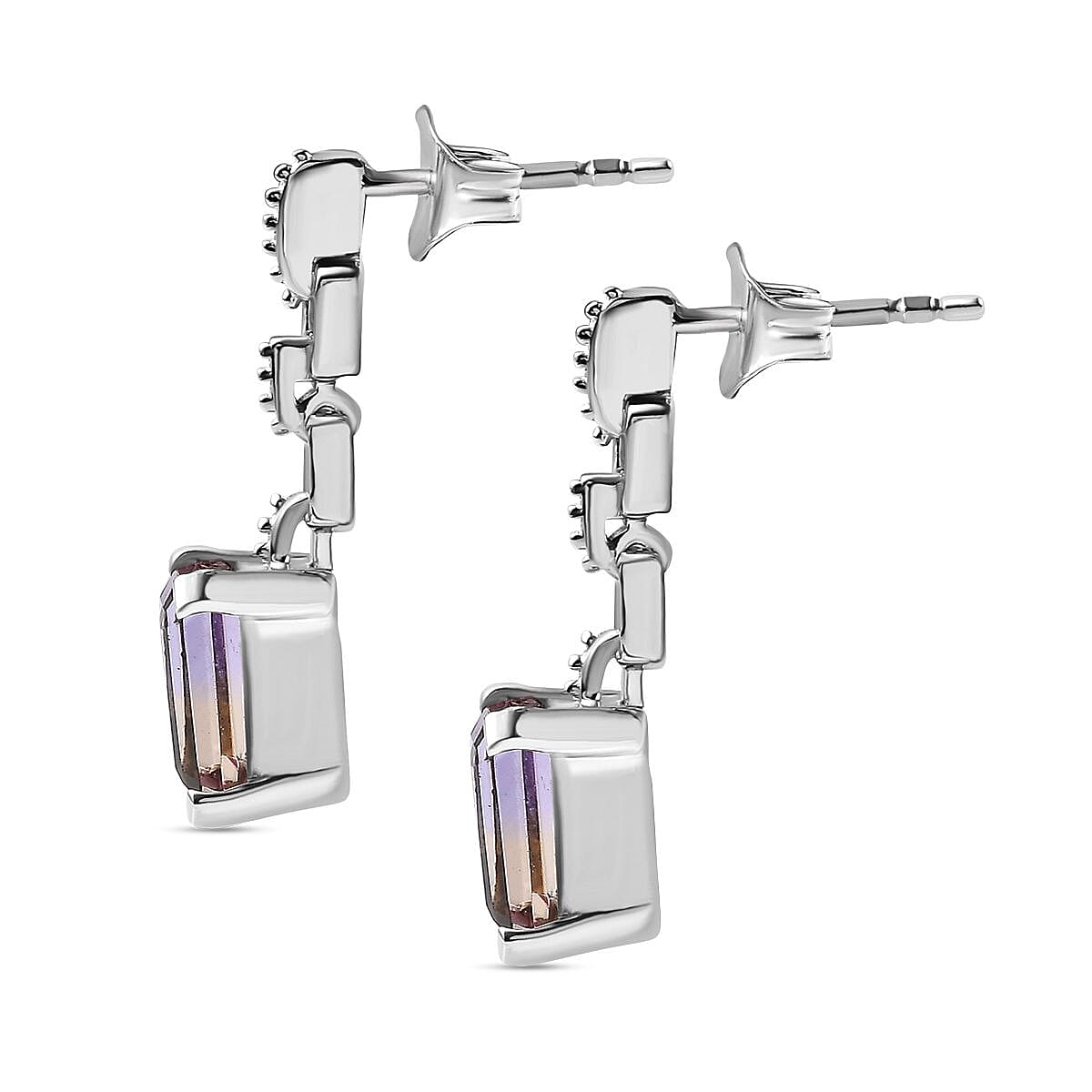 Ametrine Solitaire Dangle Earrings in Rhodium Overlay Sterling Silver 3.83 Ct. 7791466 5