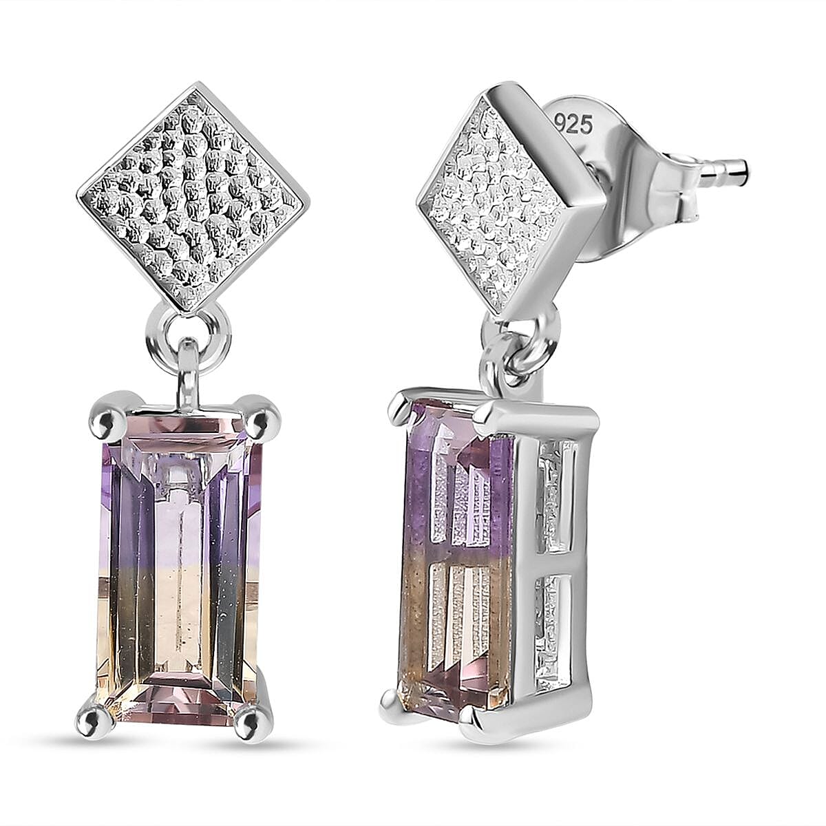 Ametrine Dangle Earrings in Rhodium Overlay Sterling Silver 3.10 Ct 7787081 0